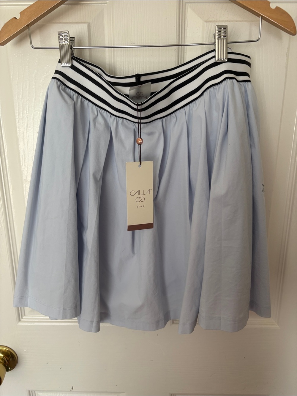 CALIA GOLF XL Light Blue Circle Skirt with Striped Black & White Waistband